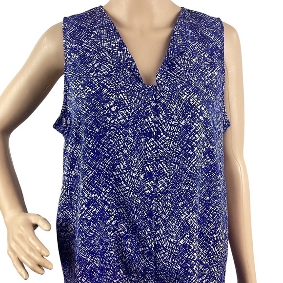 Pleione Top Size S Blue Sleeveless V-Neck Button Front - Picture 2 of 7